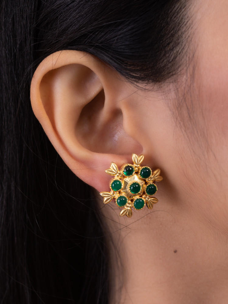 GLORIOUS FLOWER STUDS WITH GREEN ONYX