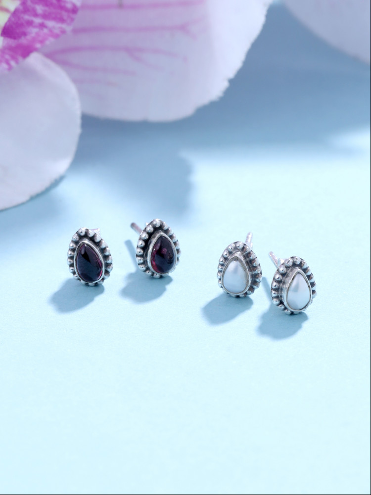 SILVER BEADS DROP STUDS